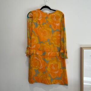 Vintage 1960s Orange Floral Semi-Sheer Silk Chiffon Dress - Palm Royale Style!